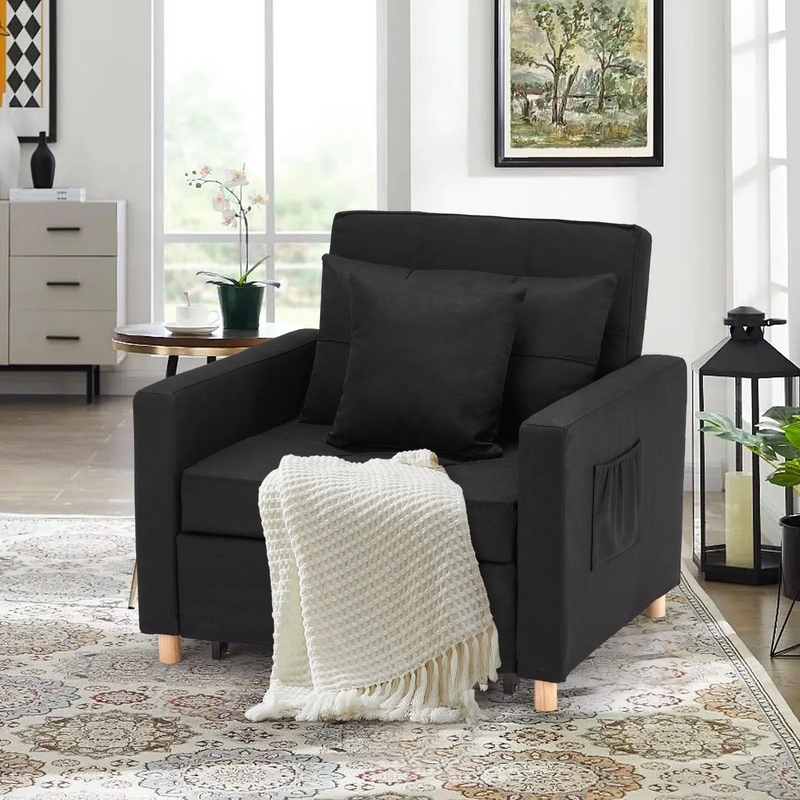 3-in-1 Convertible Chair Bed Sleeper & Futon Sofa Bed Chair Black