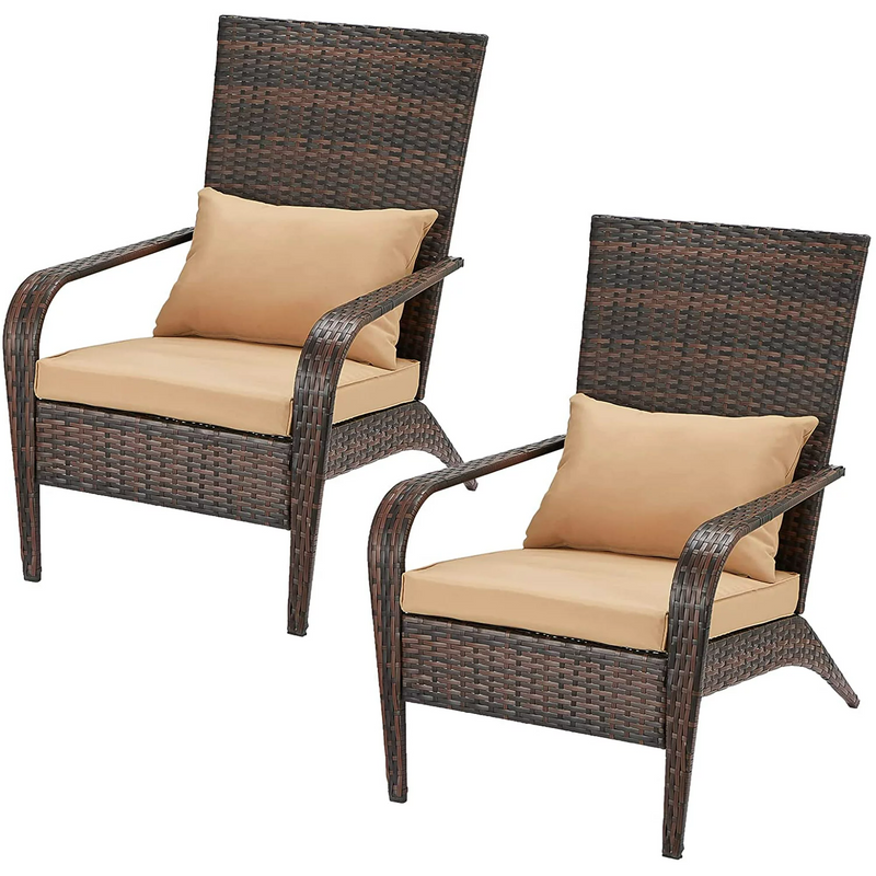 Patio Chairs Set of 2, High Back Wicker Outdoor Dining Chairs in Brown