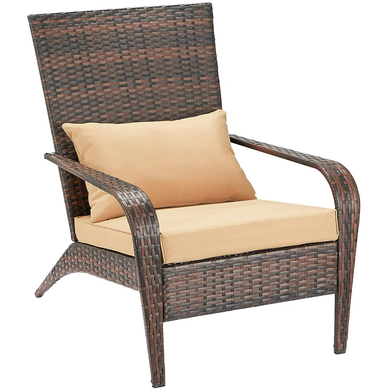 Patio Chairs High Back Wicker Outdoor Dining Chairs with Cushion and Pillow in Brown
