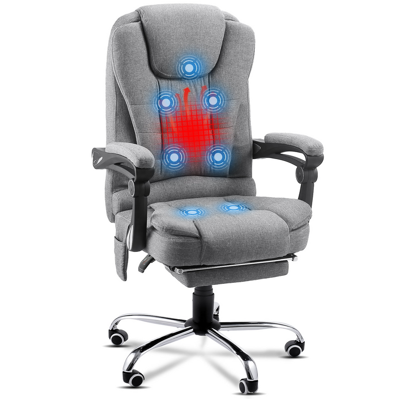 Massage Office Chair with Heat Ergonomic Reclining Computer Chair High Back Desk Chair W/ Retractable Footrest,Grey