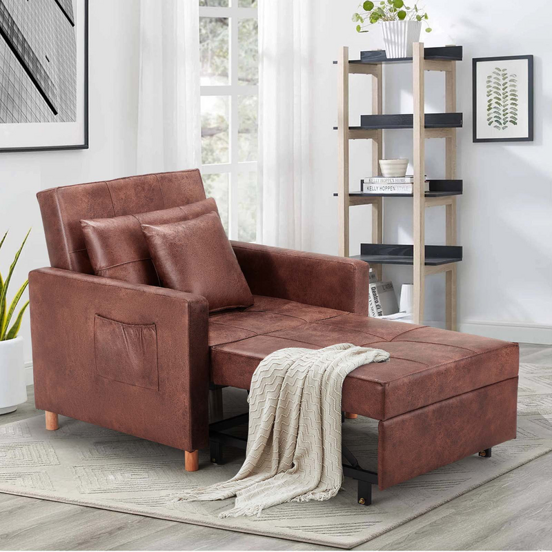 3-in-1 Convertible Sofa Bed Chair, Sleeper Chair with Side Pocket-Bronze Pink