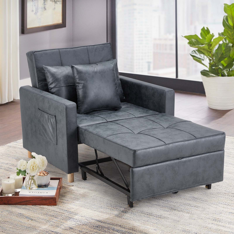 3-in-1 Convertible Sofa Bed Chair, Sleeper Chair with Side Pocket-Bronze Dark Gray