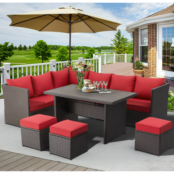 7 Piece Patio Conversation Set Red