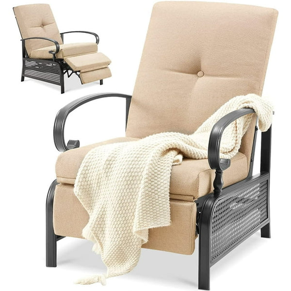 AECOJOY Adjustable Patio Reclining Lounge Chair-Beige