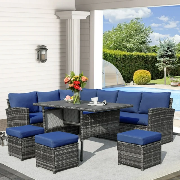 AECOJOY 7 Piece Patio Conversation Set in Dark Blue