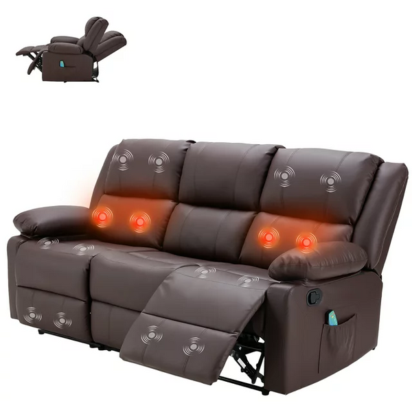 YODOLLA 3 Seat Leather Recliner Sofa with Massage