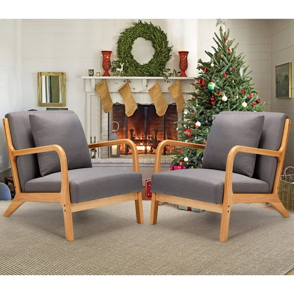 YODOLLA Mid-Century Modern Accent Chair Set of 2 in Gray Fabric