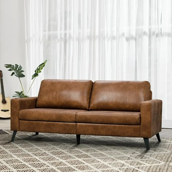 YODOLLA 79" Sectional Sofa Modern Loveseat Couch 3 Seater Living Room Furniture - Saddle Brown