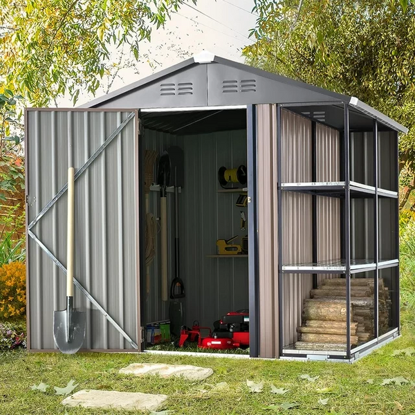 YODOLLA 6' x 6' Outdoor Storage Shed with Rack & Shelves