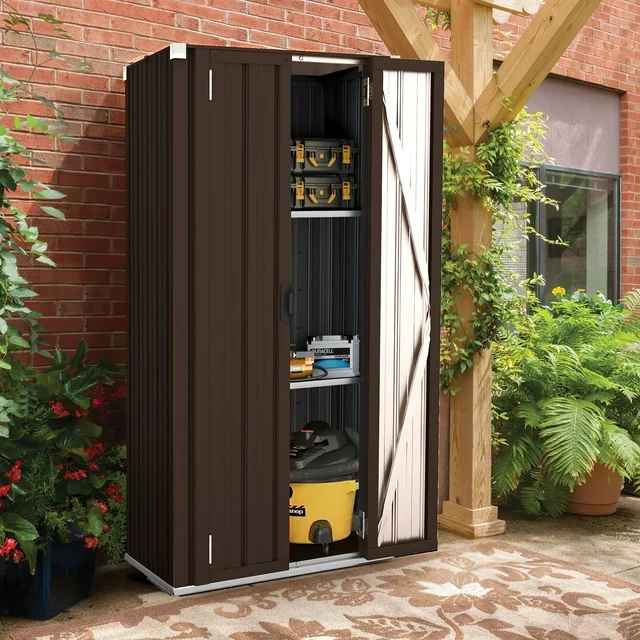 YODOLLA 70" Metal Storage Cabinet in Brown