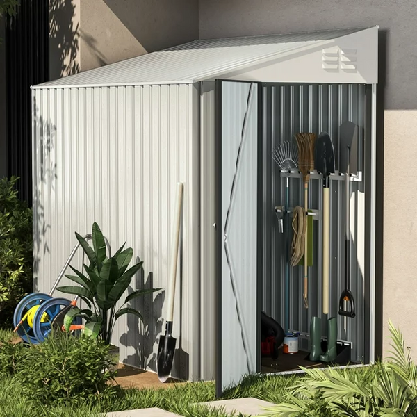 YODOLLA 4.2' x 7' Outdoor Metal Storage Side Shed in White