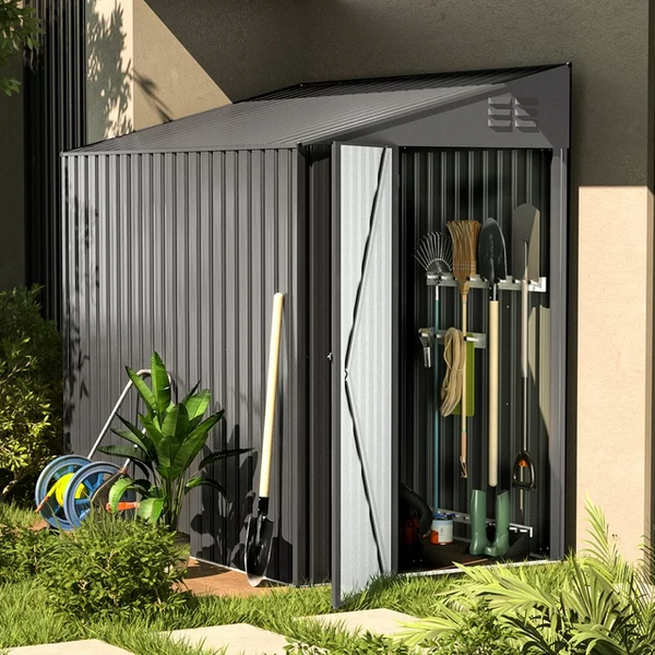 YODOLLA 4.2' x 7' Outdoor Metal Storage Side Shed in Dark Gray