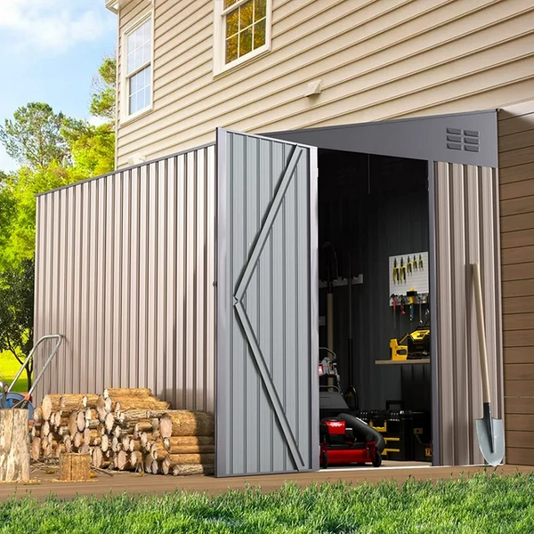YODOLLA 8' x 6' Outdoor Storage Side Shed in Brown