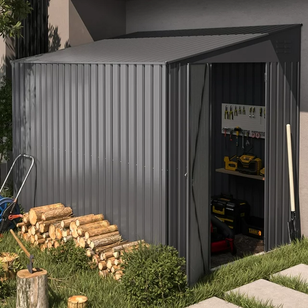 YODOLLA 8' x 6' Outdoor Storage Side Shed in Gray