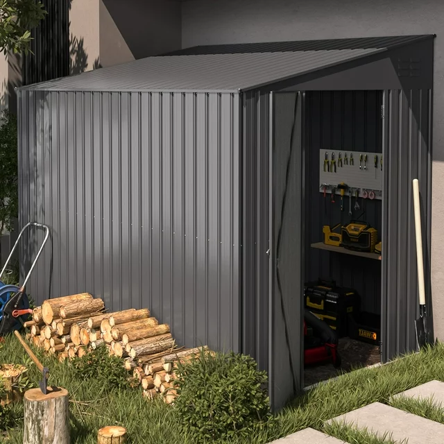YODOLLA 8' x 6' Outdoor Storage Side Shed in Gray