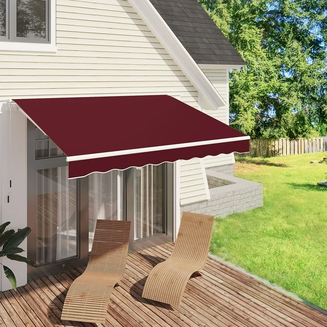 8.2' x 6.5' Manual Retractable Patio Awning red