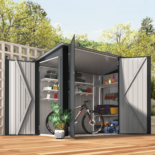 AECOJOY 4 x 7.5 ft Storage Shed with Triple Door, Metal Bike Shed
