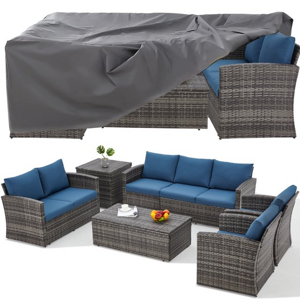 AECOJOY 7 Pieces Patio Set w/ Two Storage Boxes in Dark Gray w/ Protection Cover