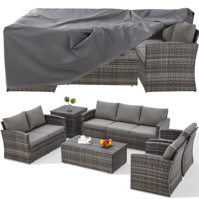 AECOJOY Patio Set w/ Two Storage Boxes in Gray w/ Protection Cover
