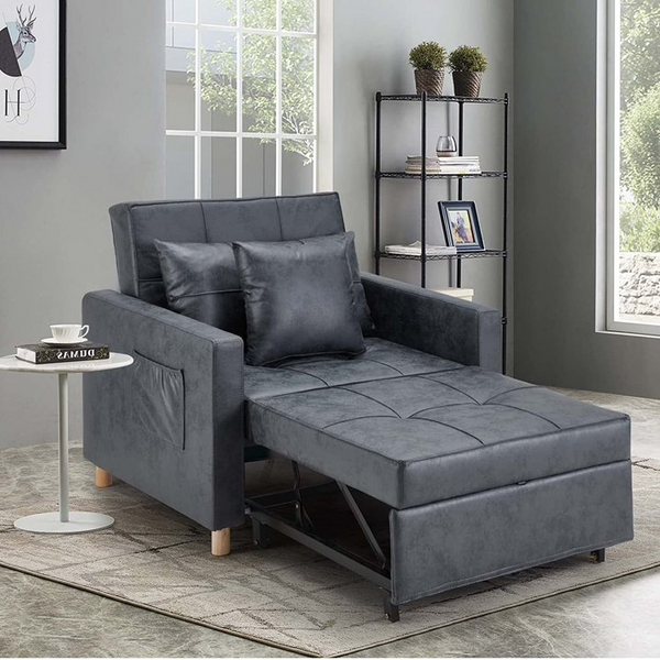 3-in-1 Convertible Chair Bed Sleeper & Futon Sofa Bed Chair Bronze Dark Grey