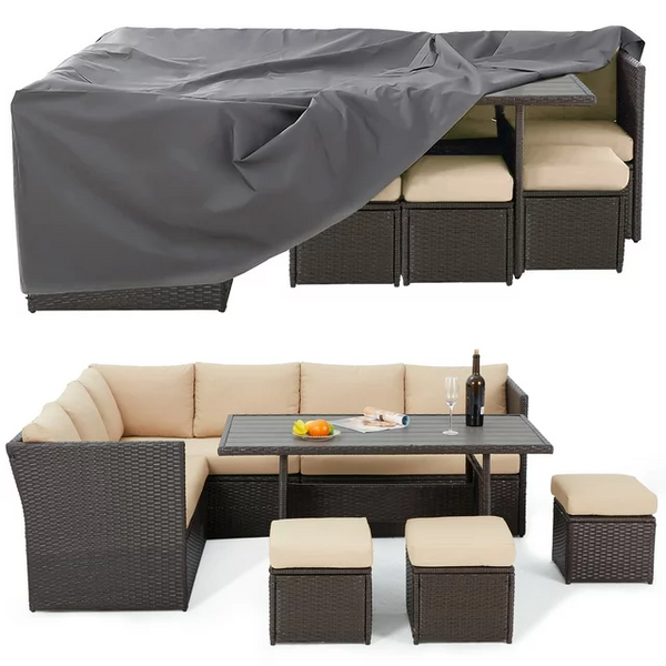 AECOJOY 7 Pieces Outdoor Couch with Protection Cover - Beige