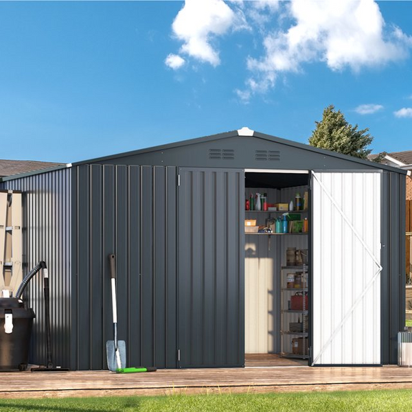 AECOJOY 10' x 10' Outdoor Metal Storage Shed in Gray