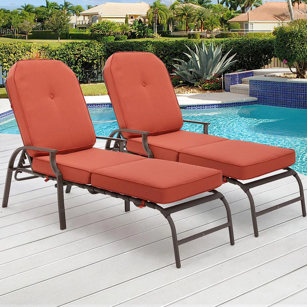 Set of 2 Adjustable Patio Lounge Chair Orange