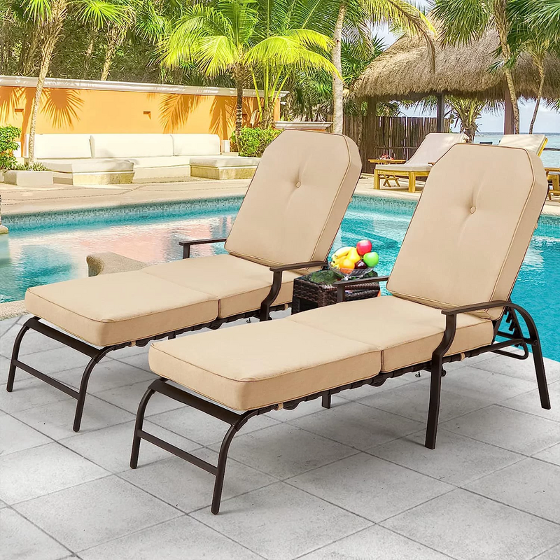 Set of 2 Adjustable Patio Lounge Chair Beige