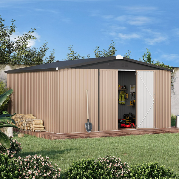 AECOJOY 12' x 12' Outdoor Metal Storage Shed New
