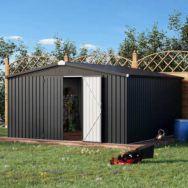 AECOJOY 12' x 12' Outdoor Storage Shed in gray