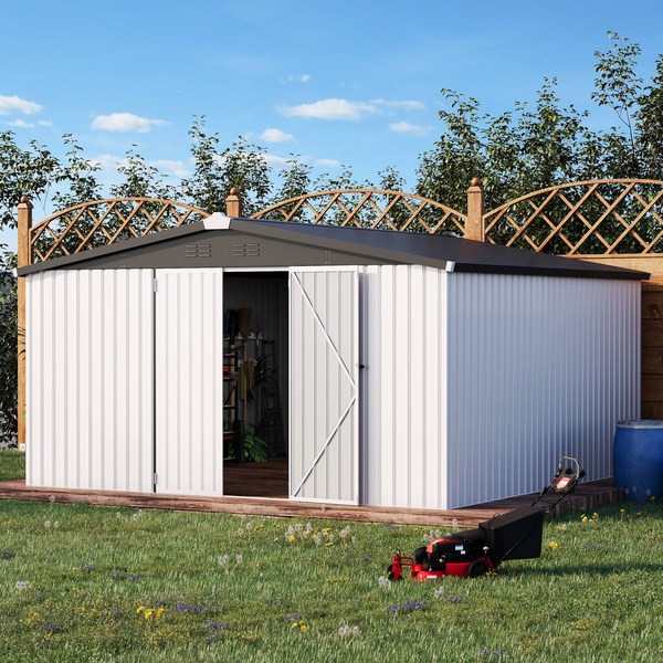AECOJOY 12' x 12' Outdoor Storage Shed in White