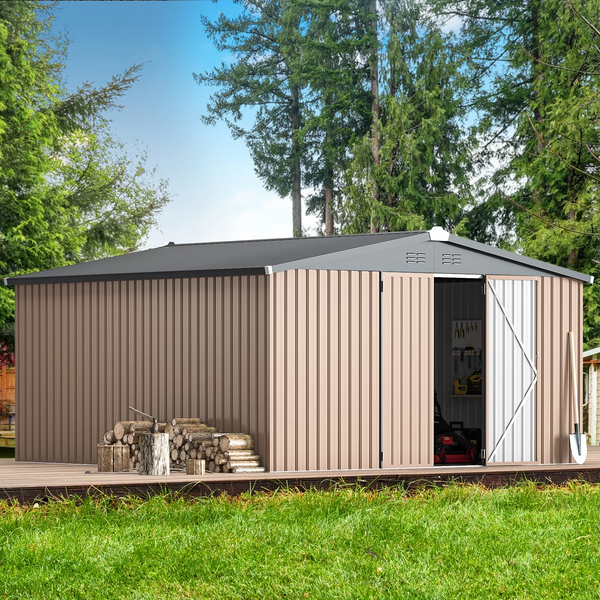 YODOLLA 12 x 12 ft. Outdoor Metal Storage Shed in Brown