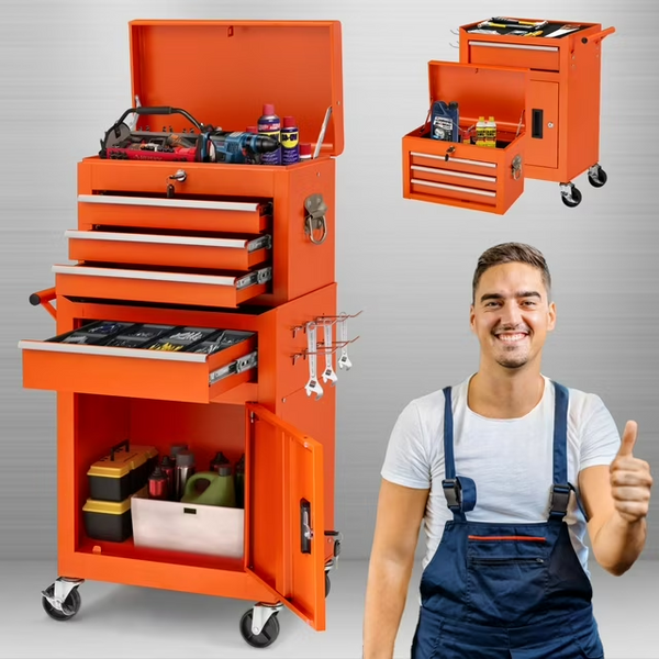 AECOJOY Tool Chest Rolling Tool Chest& Cabinets with Wheels Tool Organizer Box for Garage Workshop (Orange）