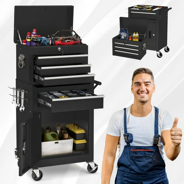 AECOJOY Tool Chest Rolling Tool Chest& Cabinets with Wheels Tool Organizer Box for Garage Workshop (Black）