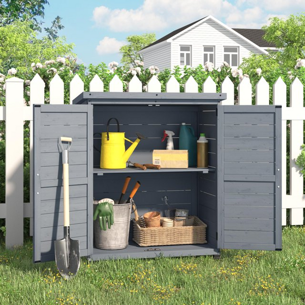 AECOJOY Wooden Garden Potting Bench Table with Metal Tabletop