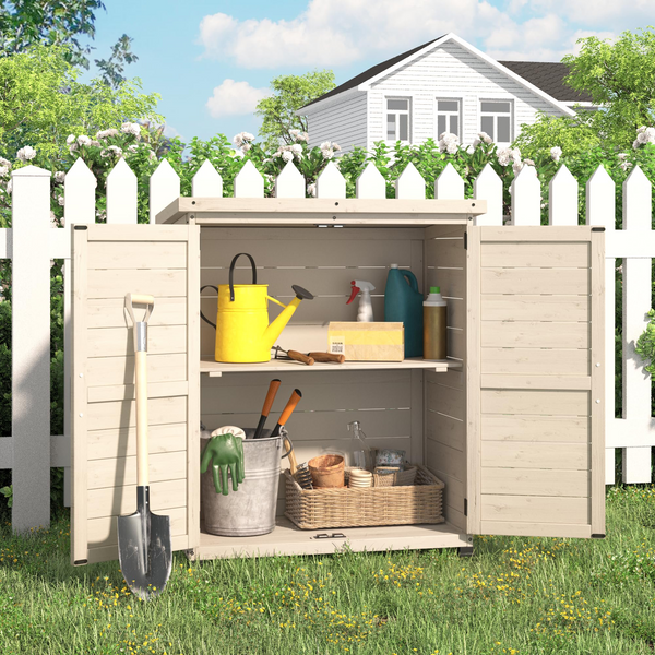 AECOJOY Wooden Garden Potting Bench Table with Metal Tabletop