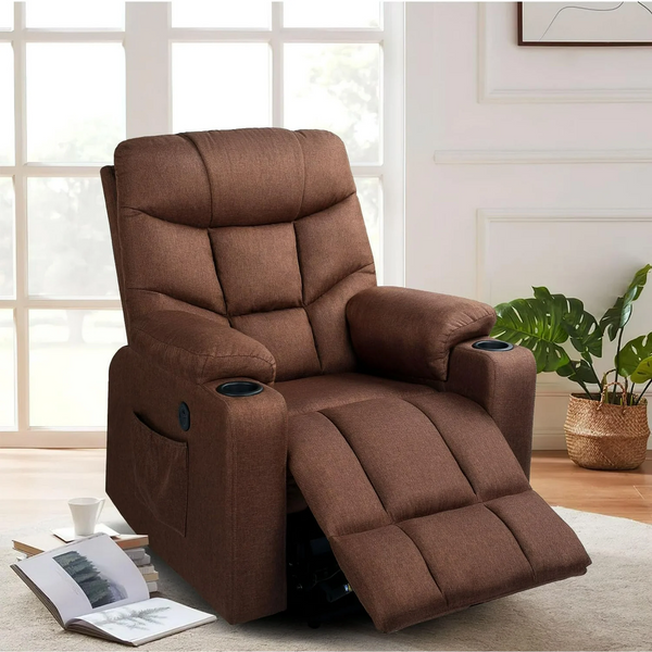 YODOLLA Power Lift Recliner for Elderly, Electric Lounge Chair with Side Pockets & Heated Vibration Massage, Brown