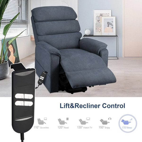 Danrelax Electric Dual Motor Power Recliner Lift Chair, Heat/Vibration/Massage/Remote Control, Fabric, For Bedroom, Living room, Office, Blue
