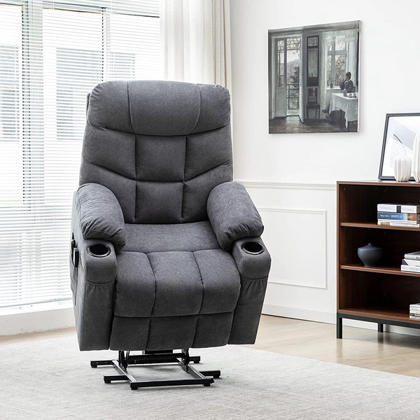 Danrelax Electric Power Lift Chair Recliner Sofa for Elderly with Vibration Massage and Lumbar Heated, 2 Side Pockets and Cup Holders