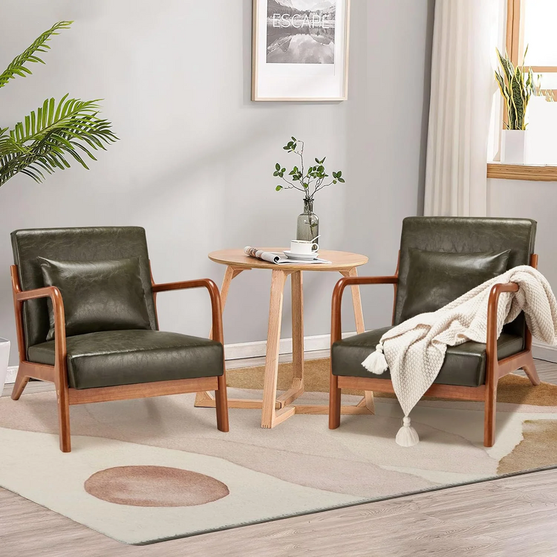 Aecojoy Accent Chair for Living Room Mid Century Modern Faux Leather Arm Chair Set of 2 in Green for Bedroom