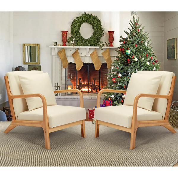 Aecojoy Accent Chair for Living Room Mid Century Modern Fabric Arm Chair Set of 2 in White for Bedroom