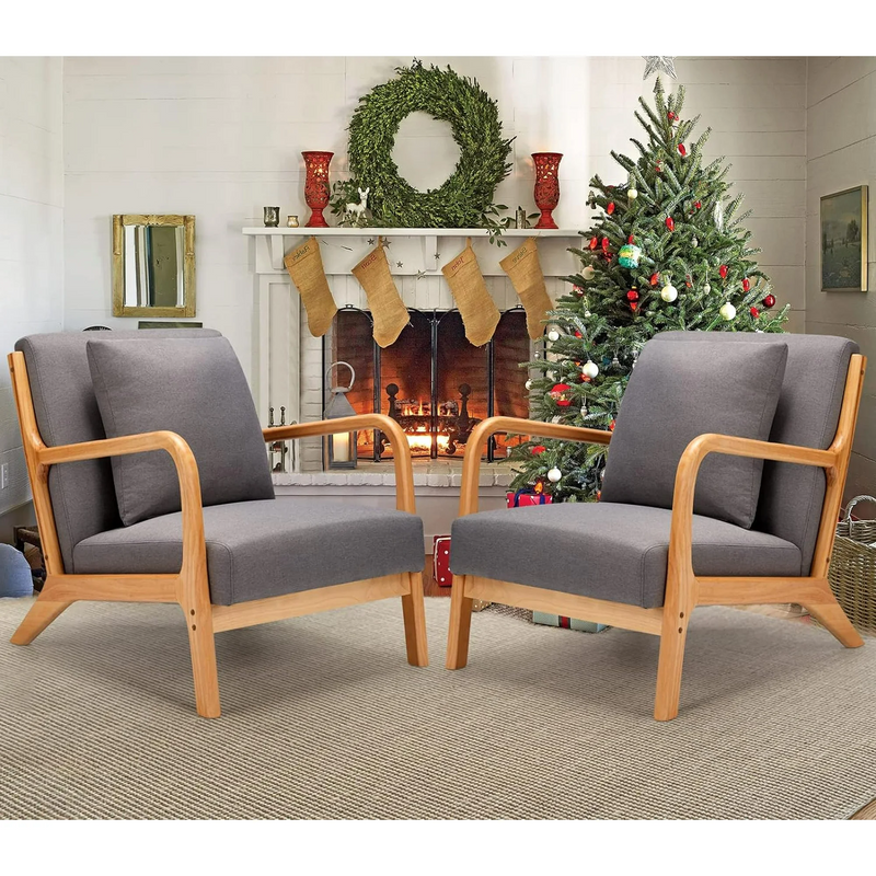 Aecojoy Accent Chair for Living Room Mid Century Modern Fabric Arm Chair Set of 2 in Gray for Bedroom