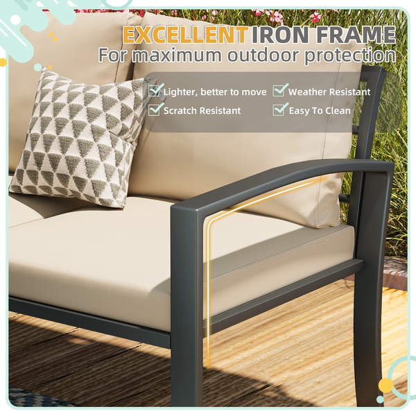 AECOJOY Patio Furniture sets Outdoor Metal Furniture sets with Two Storage Boxes on Sale Patio Conversation Set With Grey Cushions