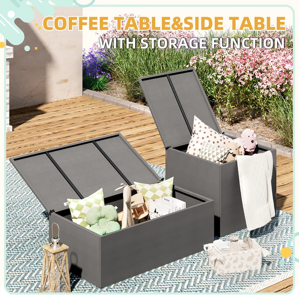 AECOJOY Patio Furniture sets Outdoor Metal Furniture sets with Two Storage Boxes on Sale Patio Conversation Set With Grey Cushions