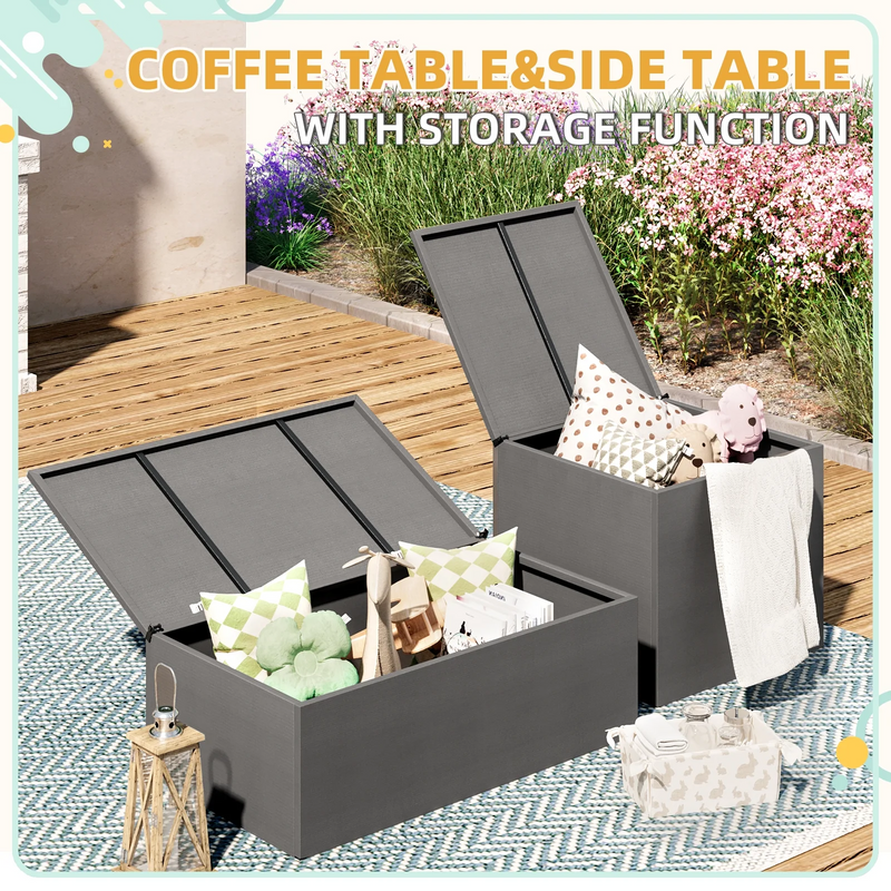 AECOJOY Patio Furniture sets Outdoor Metal Furniture sets with Two Storage Boxes on Sale Patio Conversation Set With Grey Cushions