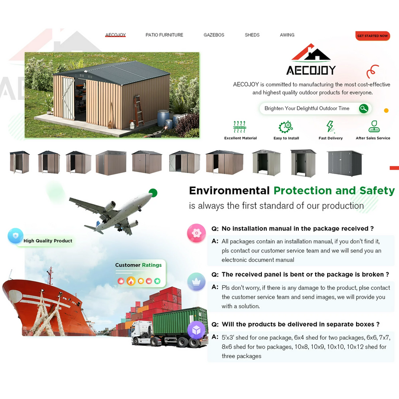 AECOJOY 10' x 12' Outdoor Metal Storage Shed with Lockable Door for Backyard