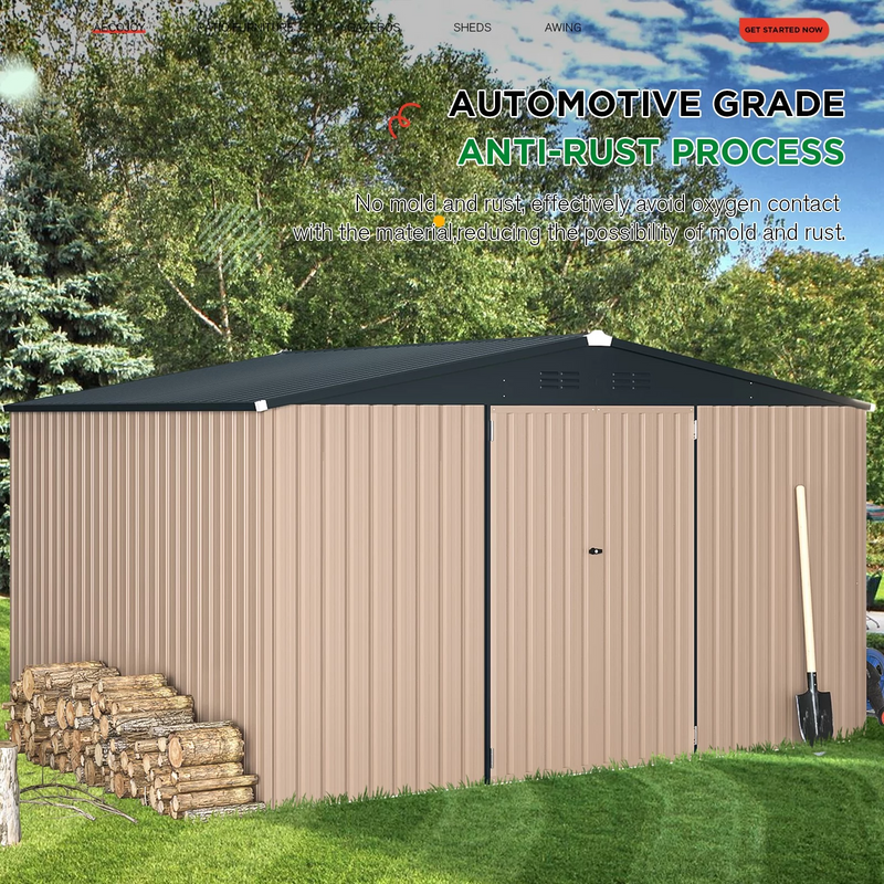 AECOJOY 10' x 12' Outdoor Metal Storage Shed with Lockable Door for Backyard