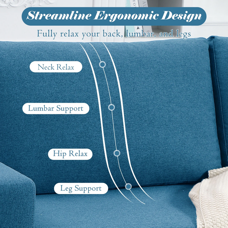 AECOJOY 79" Upholstered Sofa 3 Seater Couch Loveseat Living Room Furniture in Blue