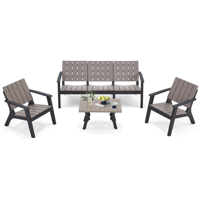 AECOJOY 4-Piece HDPE Patio Furniture Set on Sale All Weather Resistant Outdoor Conversation Set with Coffee Table for Garden& Backyard in Brown