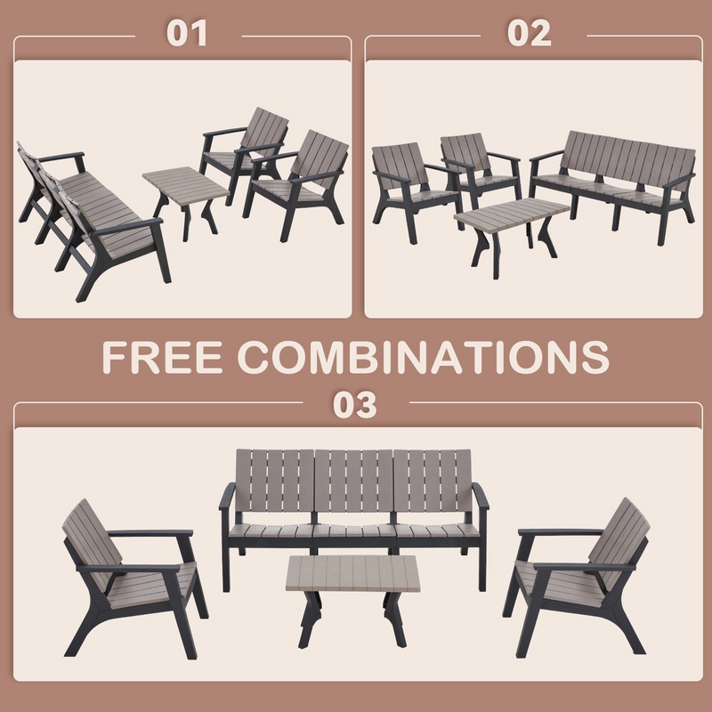 AECOJOY 4-Piece HDPE Patio Furniture Set on Sale All Weather Resistant Outdoor Conversation Set with Coffee Table for Garden& Backyard in Brown